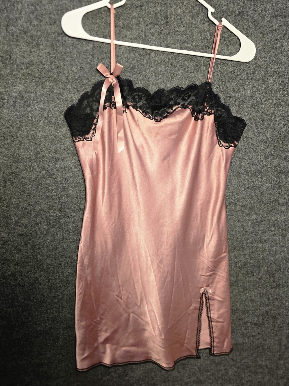 Vintage Y2K Victoria's Secret Angels Pink Satin Black Lace Slip Dress Size M